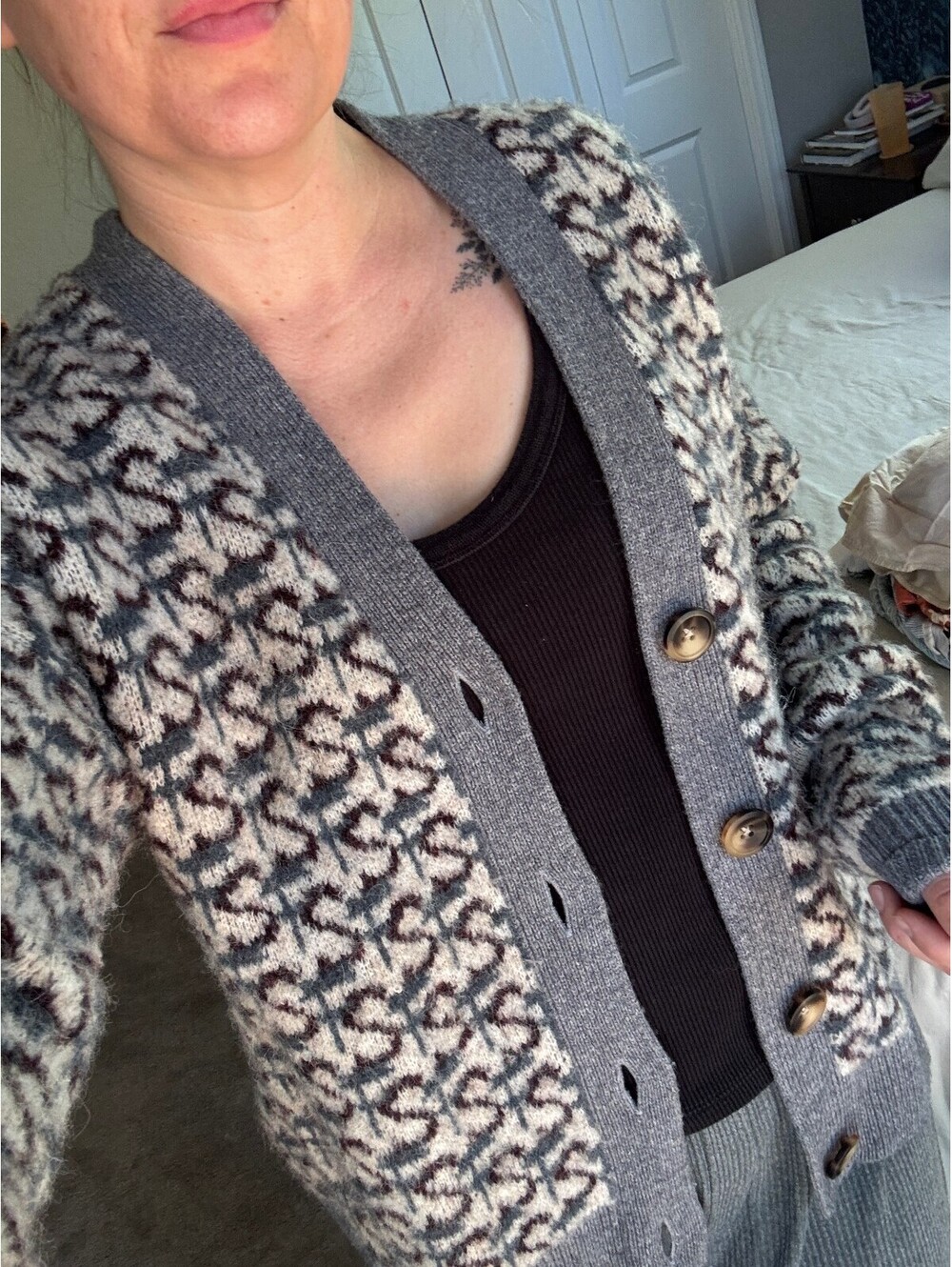 Fred Segal Monogram Interlocking S Alpaca Knit Cardigan Grey Oversized XS M